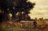 Constant Troyon Canvas Paintings - Cows Grazing